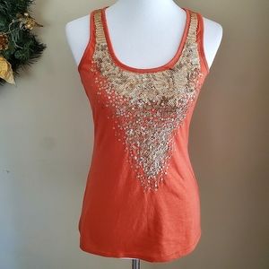 Sequined Orange Tank Top